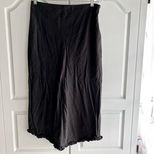 INC 100% Linen Midi Skirt Black 8 Fully Lined Ruffle Hem Simple Minimal Side Zip